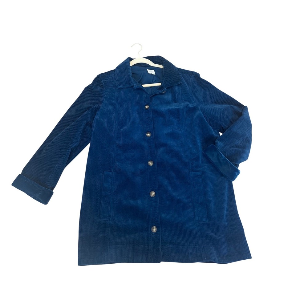 J. Jill Corduroy Wide wale Blue Jacket velvet flip cuff hip length military prep